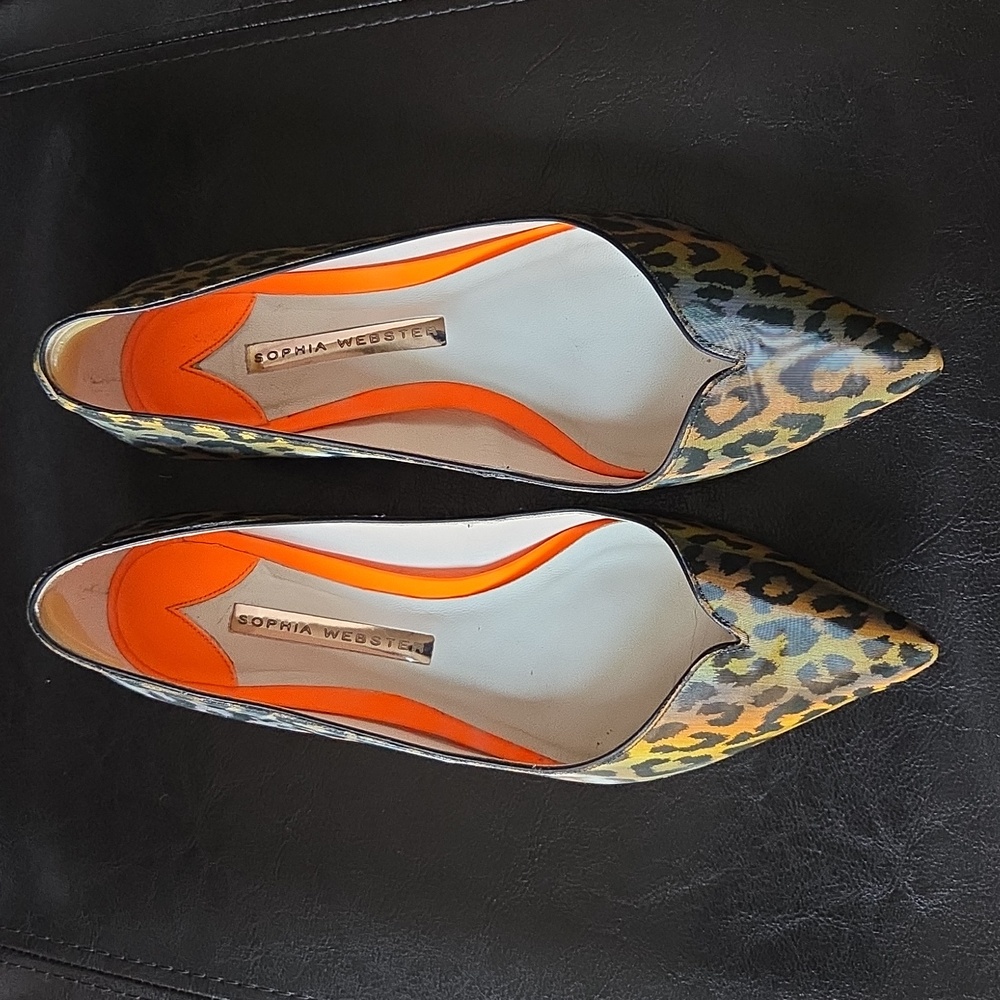 Sophia Webster Leopard Iridescent Flats Made in Brazil